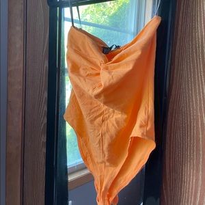 F21 orange strapless body suit